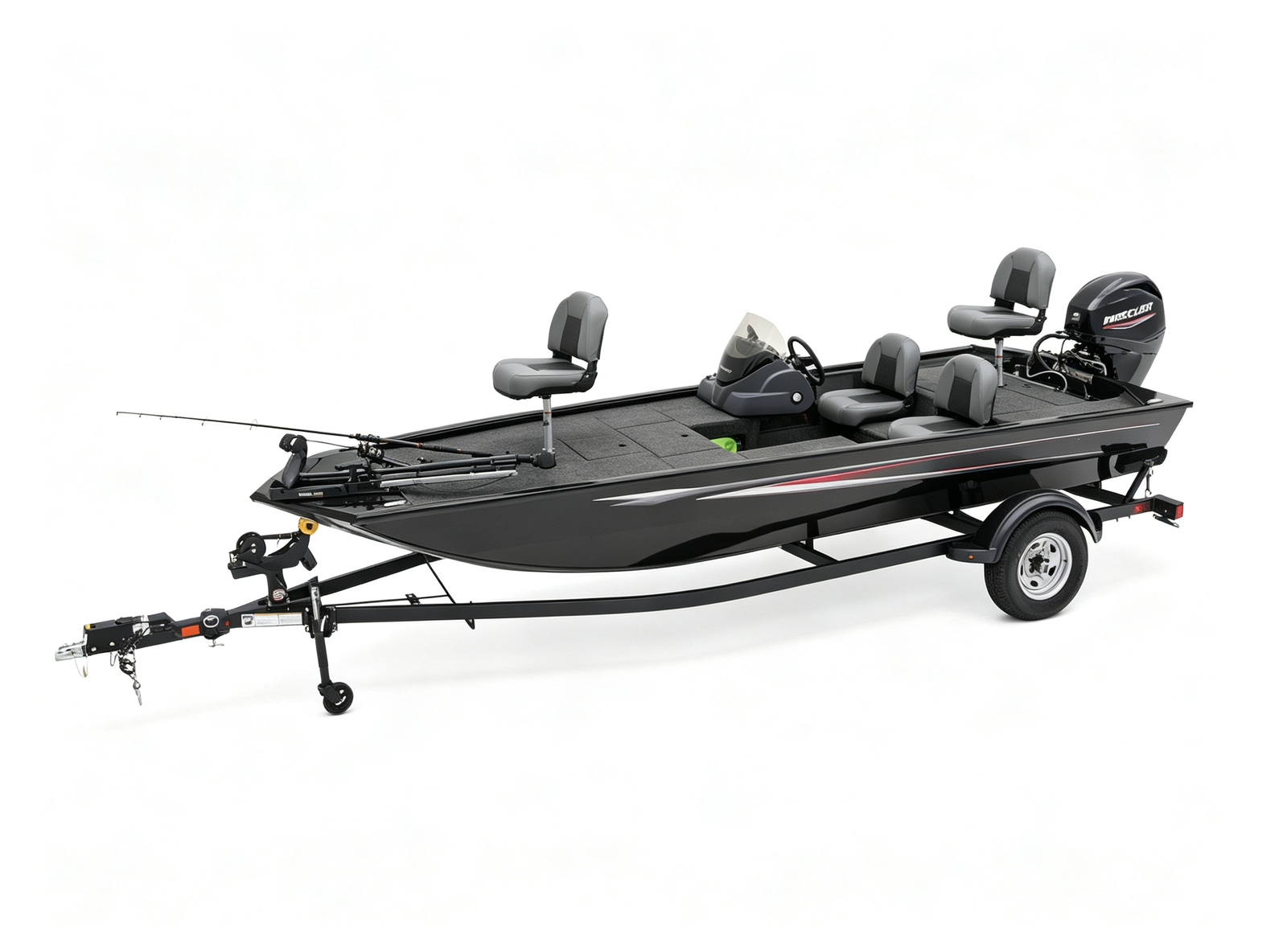 19FT Aluminum Tournament Bass Boat 2-3 Person 150HP 115L Fuel Tank PU Foam Hull Single Axle Trailer Included - 图片 2